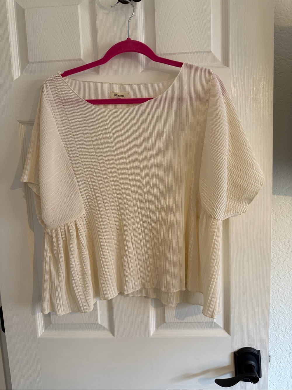 Madewell Cream Pleated Flutter-Sleeve Blouse